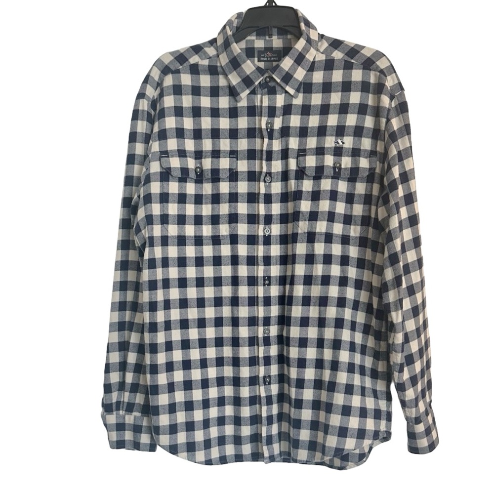 Fish Hippie "Woodbreak" 100% Brushed Cotton Flannel Gale Navy Button Down Shirt